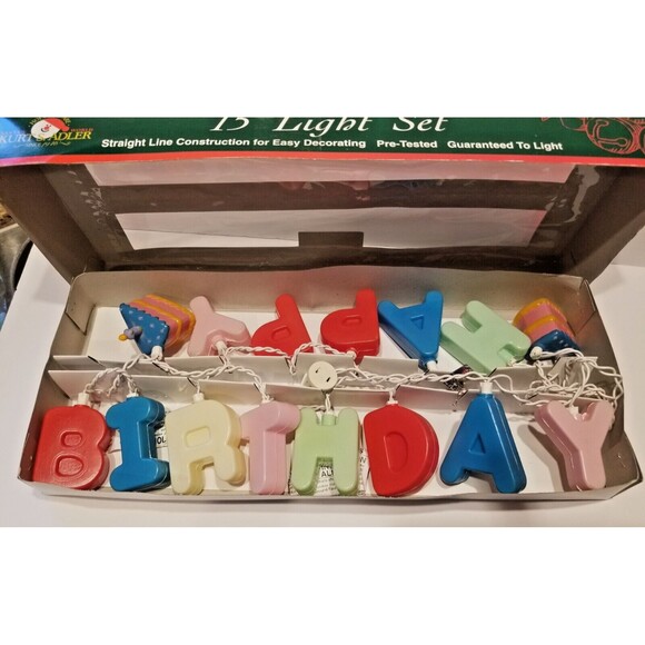 Kurt S. Adler Vintage Happy Birthday Blow Mold String Light Set 3" Tall Letters - Picture 2 of 4